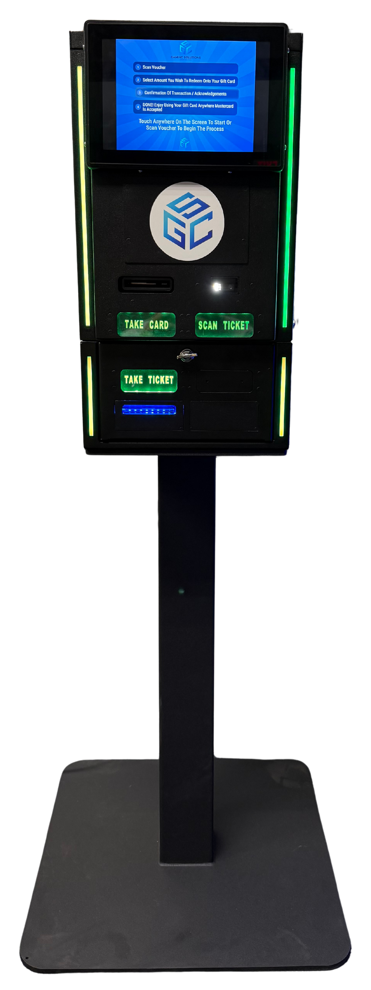 GSC compact self-service redemption kiosk on a pedestal